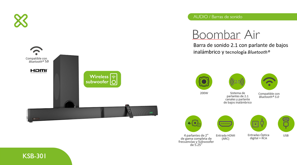 KLIP xtreme Boombar Air 2.1 200W BT perfecta TV Deportes y Pelis